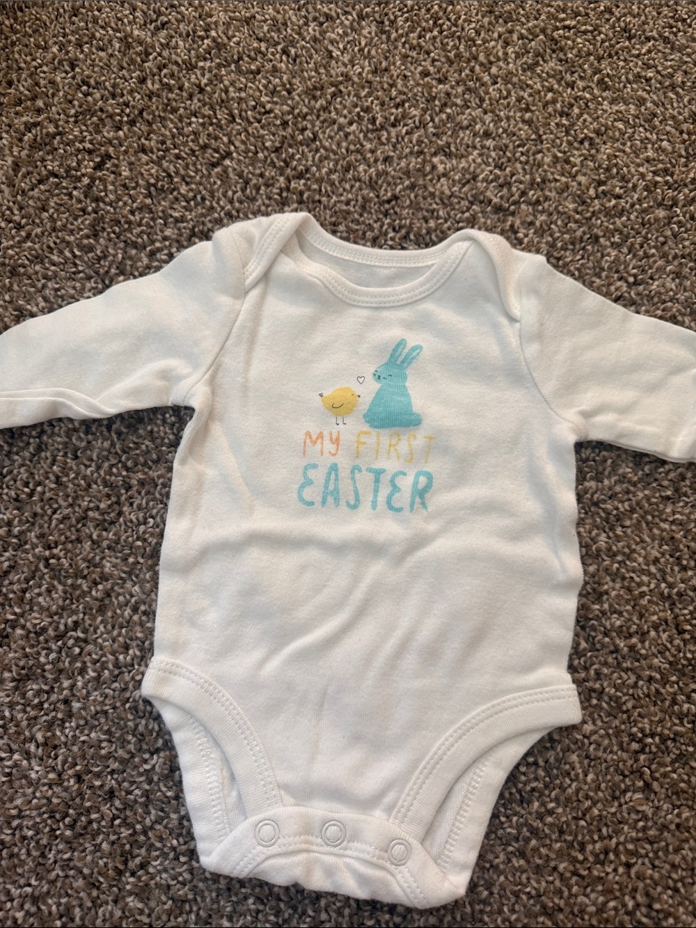 Carter's White 'My First Easter' Long-Sleeve Bodysuit with Teal Bunny